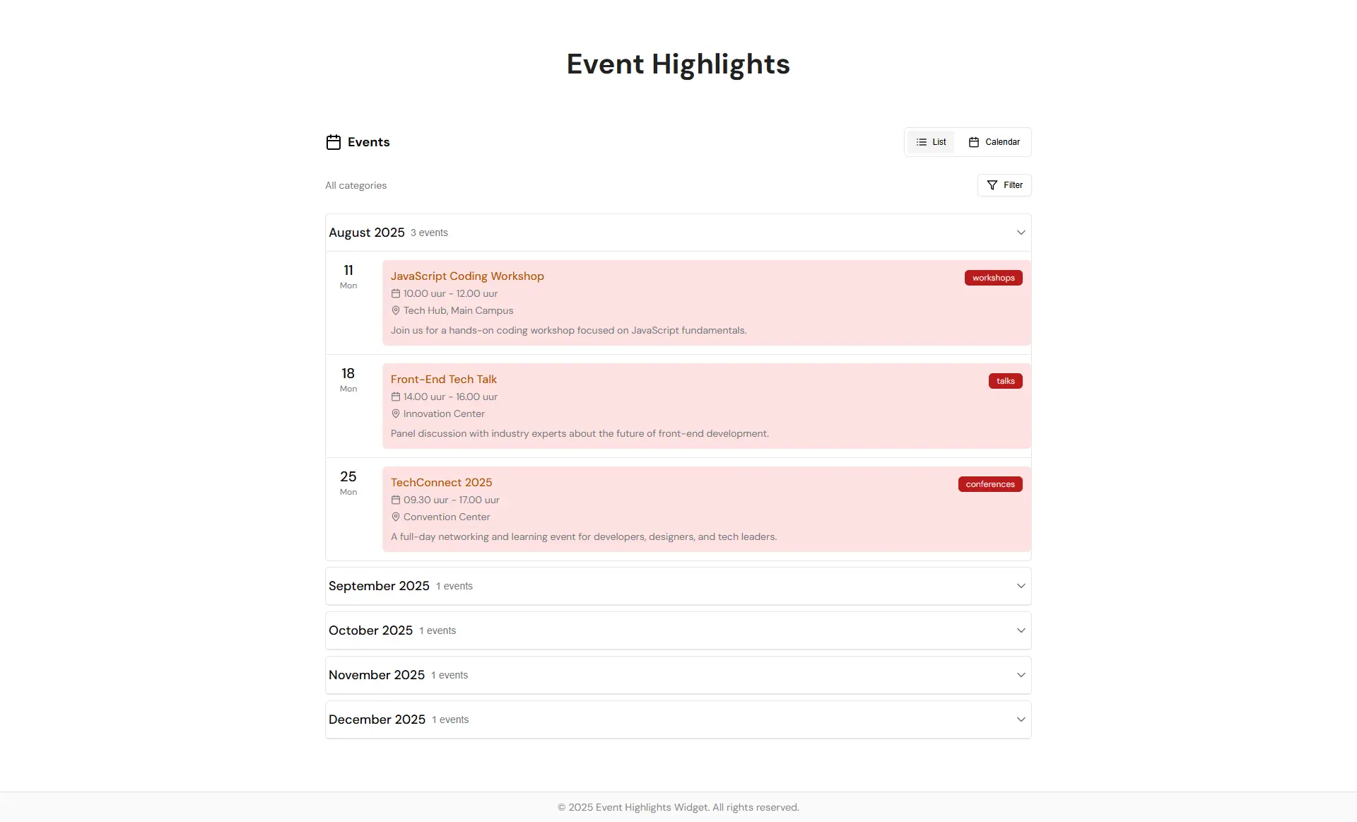 JS Events Widget