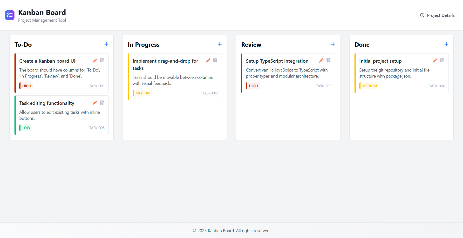 Vanilla JS Kanban Board